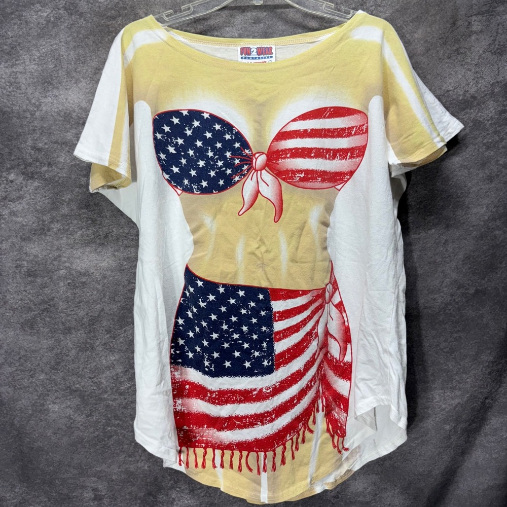 Fun 2 Wear American Flag Bikini Body Graphic T-Shirt Beach Coverup L.A. Imprints